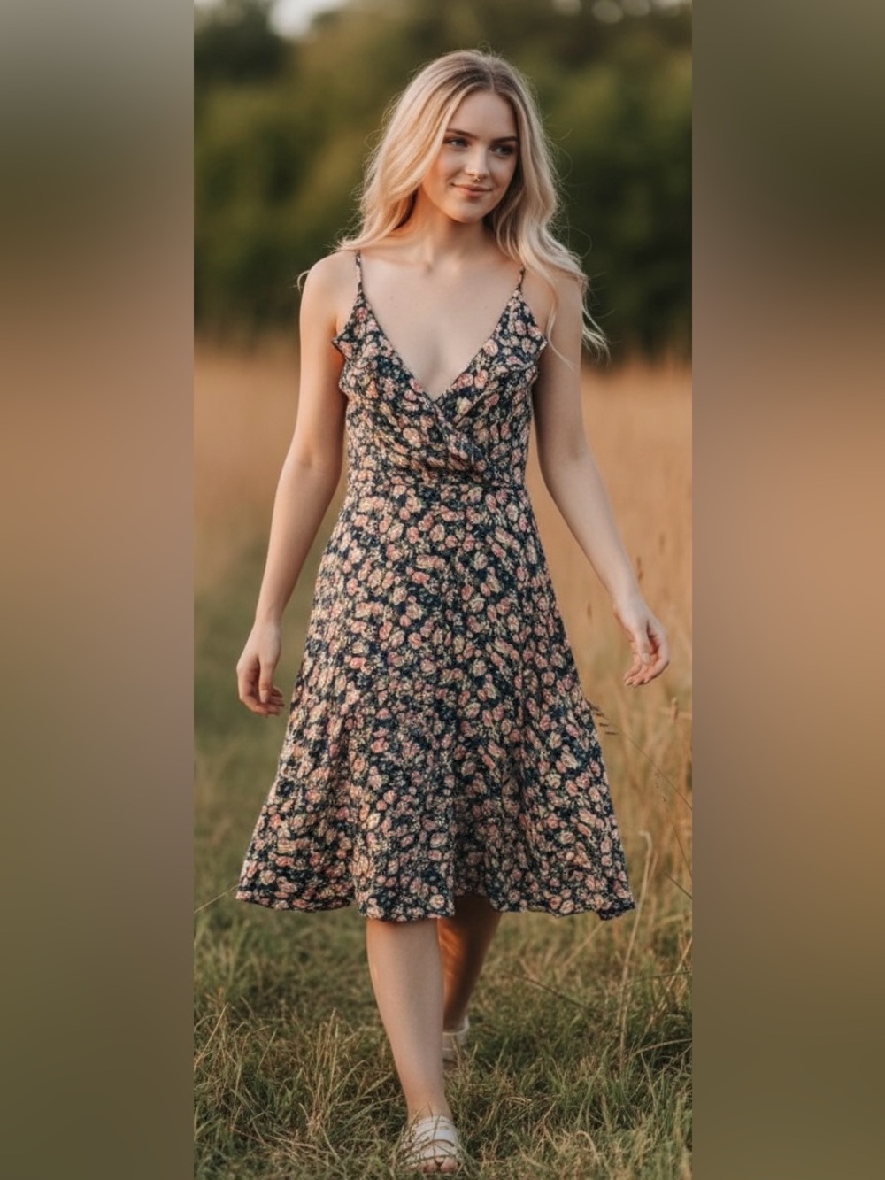 American Eagle Outfitters Floral Mini Dress - Navy and Pink